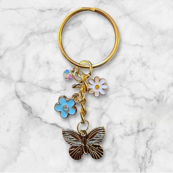 Accessories - Gold Butterfly and Flower Keychain
